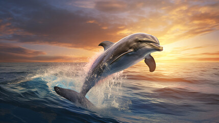 dolphin fluttering on the sea