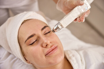 Professional treatment, Skin health, Aesthetic treatment. In beauty clinic, beautician's focus is...