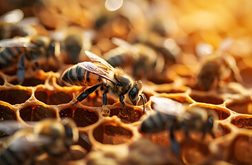 Honeycomb Harmony: A Bee’s Delicate Dance