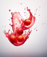 fruits in red water swirl splash splatter with drops isolated on white background