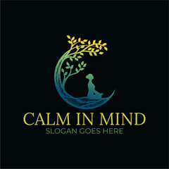 Tree of life yoga logo design. Yellow and blue logos. Beauty Treatment natural illustration.