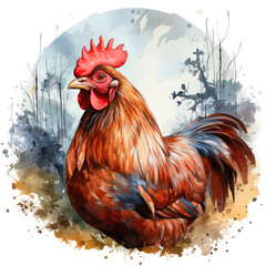 Fototapeta premium watercolor Chicken with Eggs clipart, Generative Ai
