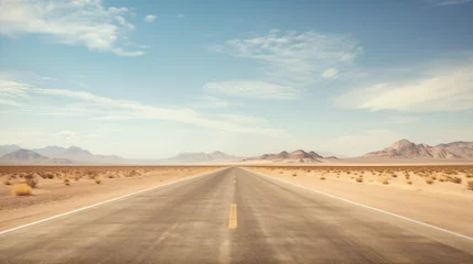 Schilderijen op glas Endless road driving drives drive empty desert landscape © Muzamil