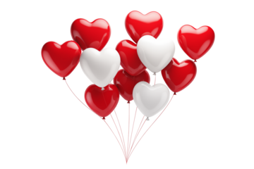 group of heart shaped balloons in red and white color on isolated background