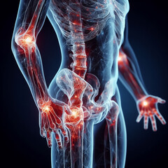Pain and inflammation in human body joint 3d ai generated image - obrazy, fototapety, plakaty