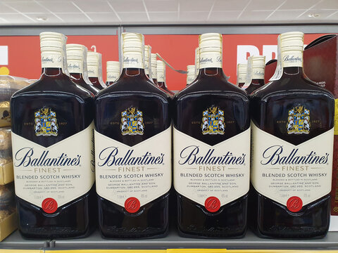 BUCHAREST, ROMANIA - DECEMBER 30, 2023. Ballantines blended Scotch whisky in a store ready to be sold