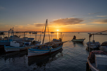 Sunset over Kerkennah - Tunisian archipelago in the Mediterranean Sea