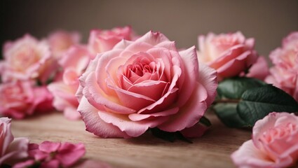 Obraz na płótnie Canvas pink rose on wooden background