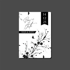 Black and white striped cherry blossom patterned wedding invitation template