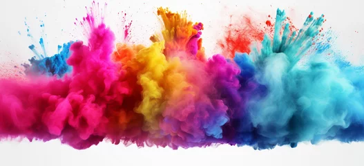Foto op Canvas colorful mixed rainbow powder explosion isolated on white background © Rehan