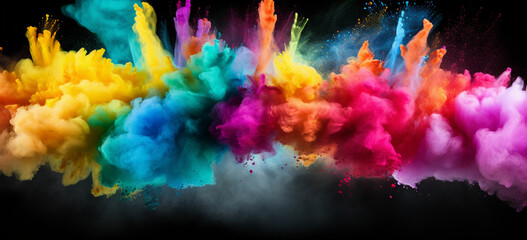 Fototapeta na wymiar colorful mixed rainbow powder explosion isolated on white background