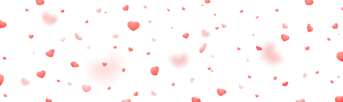 Falling confetti of red hearts on a transparent background, png and eps