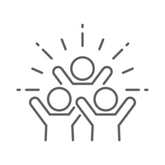 Group happy people icon. Simple outline style. Active kid, joy, fun team, enjoy, fan, freedom concept. Thin line symbol. Vector illustration isolated. Editable stroke.