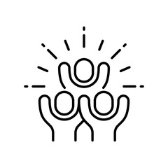 Group happy people icon. Simple outline style. Active kid, joy, fun team, enjoy, fan, freedom concept. Thin line symbol. Vector illustration isolated.