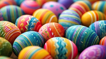 Fototapeta na wymiar colorful painted easter eggs in strong bold colors - easter card design background - generative ai