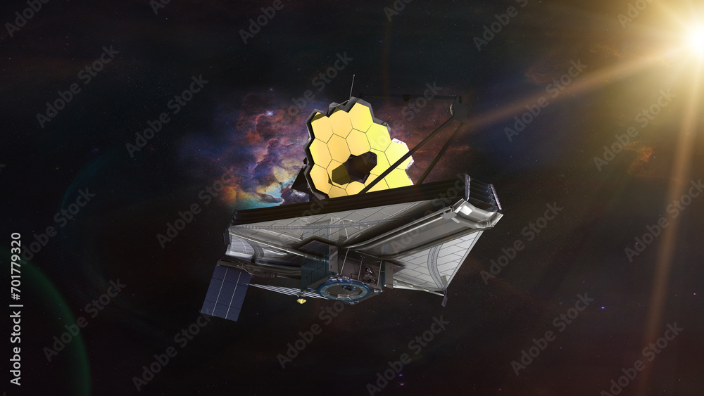 Wall mural james webb telescope explores deep space. jwst launch art. elements of this image furnished by nasa.