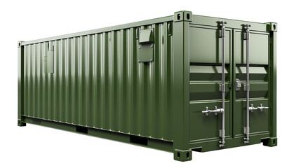 Green shipping container on a transparent background.