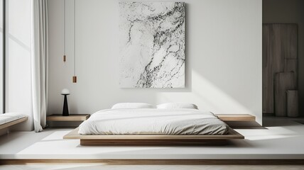Modern Minimalist Bedroom with Abstract Art

