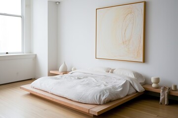 Fototapeta na wymiar Modern Minimalist Bedroom with Abstract Art