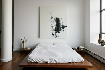 Modern Minimalist Bedroom with Abstract Art

