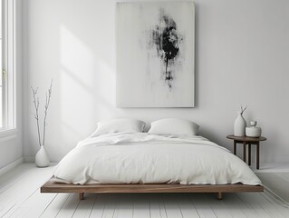 Modern Minimalist Bedroom with Abstract Art

