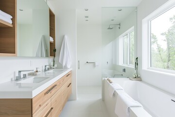 Fototapeta na wymiar Sleek Modern Bathroom with Double Vanity