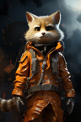 3d cute raccoon astronaut - obrazy, fototapety, plakaty