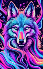 FREE photo a psychedelic wolf with colorful swirls