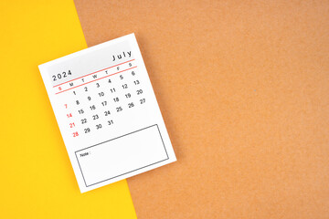 Calendar page for July 2024. - obrazy, fototapety, plakaty