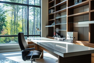 Sleek Home Office with Scenic View

