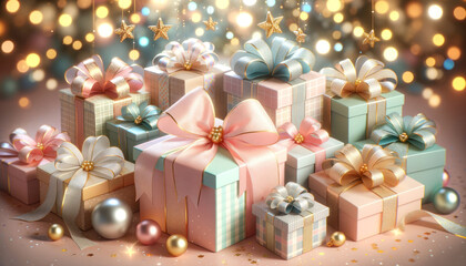 Obraz na płótnie Canvas Magical Holiday Gifts with Sparkling Bows
