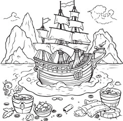 Pirate treasure island coloring page