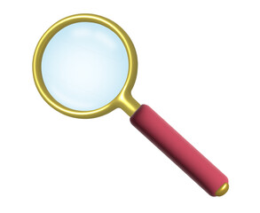 3d magnifying glass icon for UI illustration in realistic style. Concept Discovering, learning, exploring, researching, searching, analyzing . Vector illustration on transparent background