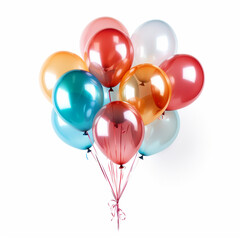 Colorful balloons bunch on white isolated background - ai generative