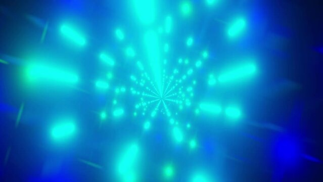 Abstract futuristic background portal tunnel with blue and green glowing neon moving high speed wave lines and glare lights. 3d render. Data transfer concept Science style.