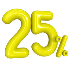 25 Balloon Yellow Number Discount 3D Render
