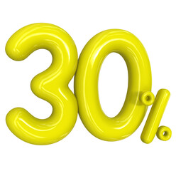 30 Balloon Yellow Number Discount 3D Render