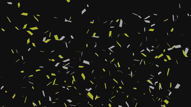 Golden and Silver Confetti Explosion and Falling Pack on a Black Background