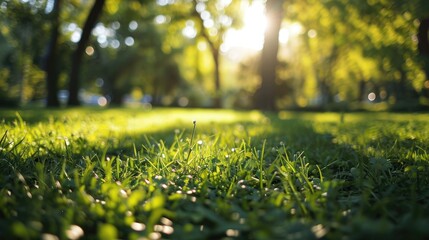 Fototapeta premium Green grass close up in a summer park
