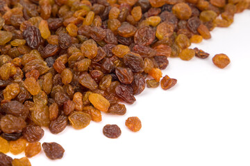 Raisins  on white background. Close-up image.