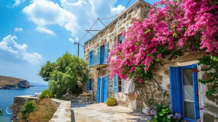 Mediterranean style white stone house in Greece