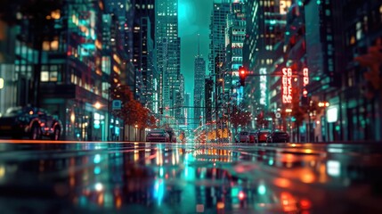 Fototapeta na wymiar Luminous Night City with Virtual Elements