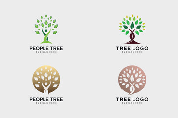 People tree logo design vector collection with creative idea