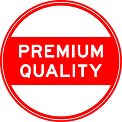 Red color round seal sticker in word premium quality on white background