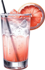Paloma, Hyper Realistic Watercolor Style of Paloma, One of the Famous Cocktail drinks BIG PNG Clipart, High Quality Transparent Backgrounds