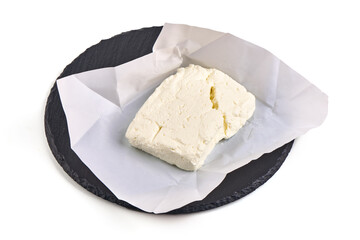 Cottage cheese, isolated on white background.