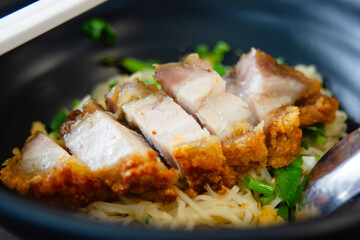 Crispy Pork on Thai style Egg Noodle