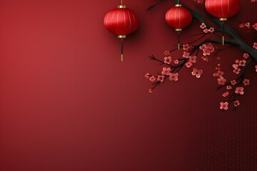 Festive Red Lanterns and Blossoms Background for Lunar New Year