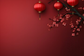 Fototapeta premium Festive Red Lanterns and Blossoms Background for Lunar New Year