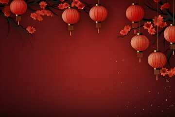 Obraz premium Festive Red Lanterns and Blossoms Background for Lunar New Year
